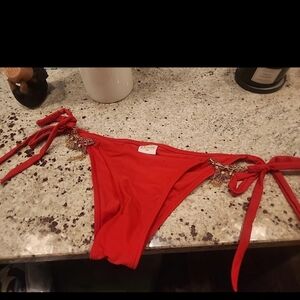 Red Bikini Bottom with Chain Detail